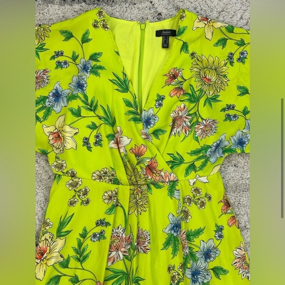 Aidan Mattox Vibrant Green Floral Asymmetrical Dress Women Size 6 - Picture 4 of 9